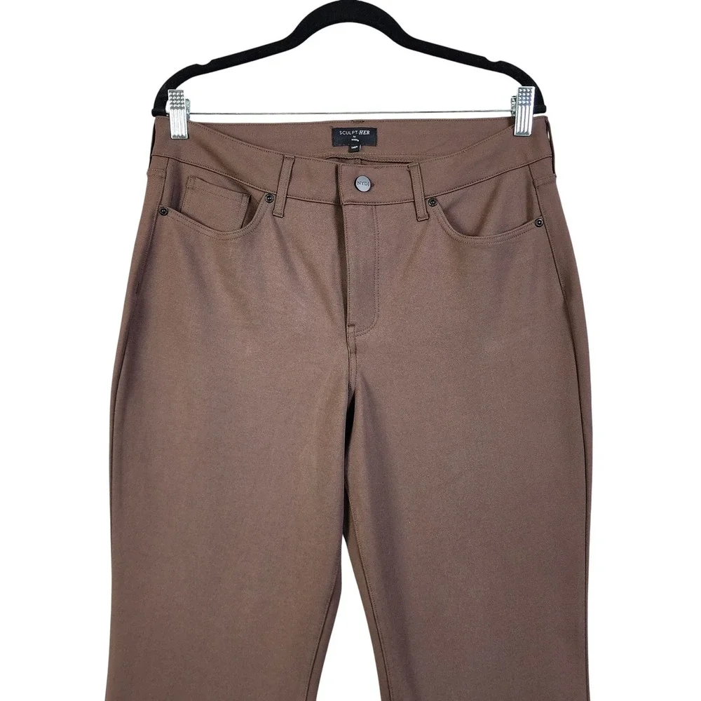 NYDJ Womens Sculpt Her Marilyn Straight Leg Pants Size 14P Brown Lift Tuck Ponte
